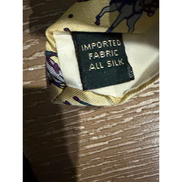 Bert Pulitzer Polo Horse Print Silk Tie Yellow Equestrian  Necktie Vintage USA - Picture 5 of 7